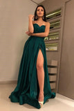 Sweetheart Hunter Green Prom Dresses with High Thigh Slit