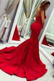 Sweetheart Red Mermaid Prom Dress with Train Satin Backless Gown