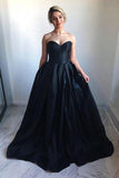 Sweetheart Satin Black Ball Gown Prom Dress with Chapel Train