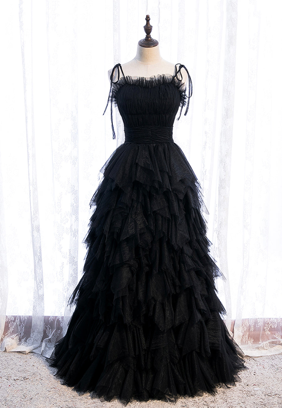 strapless open back dress Red Prom Dresses,Black Layers Tulle Evening Dress – jkprom