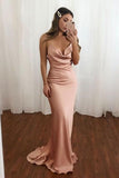 Thin Straps Blush Bridesmaid Gown with Ruching Details,evening Gowns