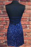 Tight Navy Blue Sequin Short Homecoming Dresses Sparkly Party Dress