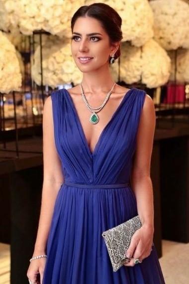 V-neckline Purple Evening Dress Formal Long Party Gown