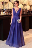 V-neckline Purple Evening Dress Formal Long Party Gown