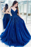 V-neckline Prom Dress with Lace Appliques Bodice,Formal Party Dress