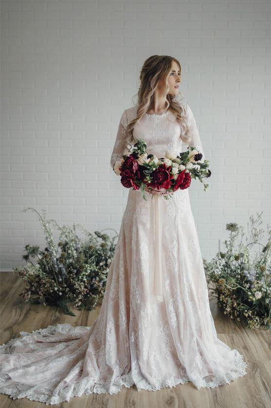 chinese dress ladies Boho Long Sleeve Lace Wedding Dresses Vintage Bridal Gowns – jkprom