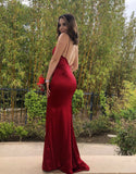Wine-red Long Slim Prom Gowns Spaghetti Straps,Evening Dresses