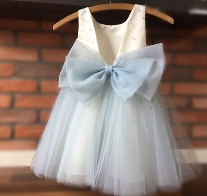 Cute Dusty Blue Flower Girl Dress with Bow – jkprom Cute Dusty Blue Flower Girl Dress with Bow – jkprom