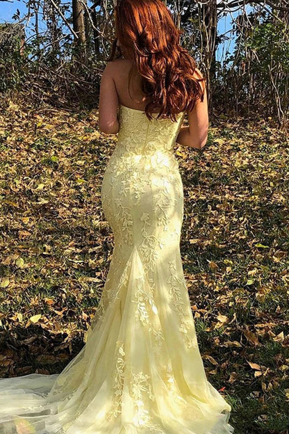 yellow mermaid prom dresses