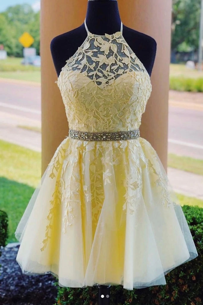 Lilac Lace Homecoming Dresses Beaded Belt Yellow Short A Line Hoco Dre jkprom Lilac Lace Homecoming Dresses Beaded Belt Yellow Short A Line Hoco Dre jkprom