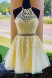 Lilac Lace Homecoming Dresses Beaded Belt Yellow Short A Line Hoco Dress